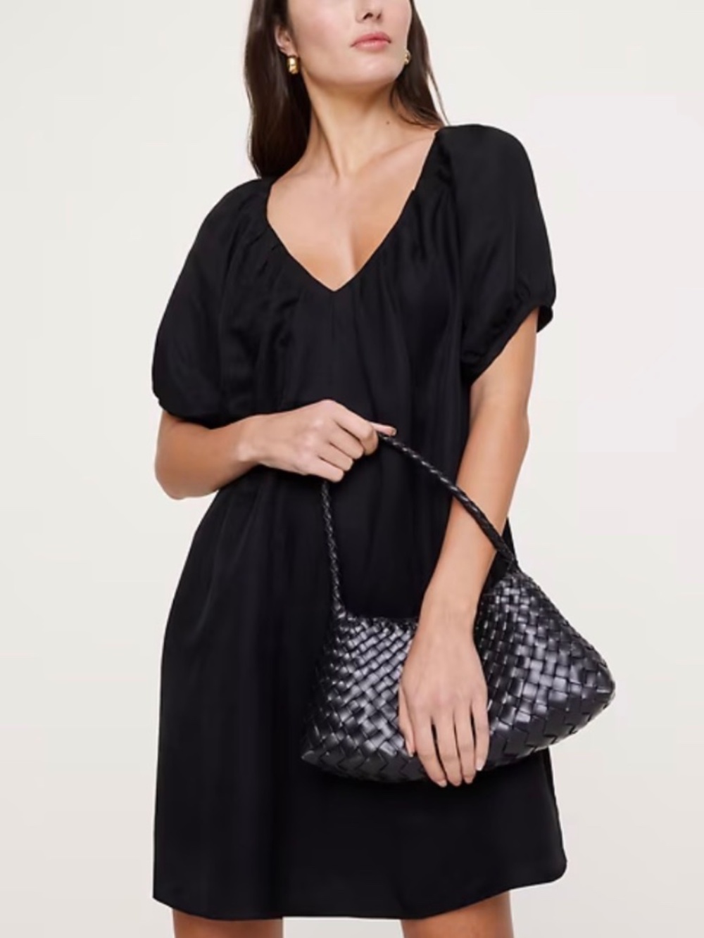 Banana Republic OVERSIZED VISCOSE-LINEN PUFF-SLEEVE MINI DRESS
